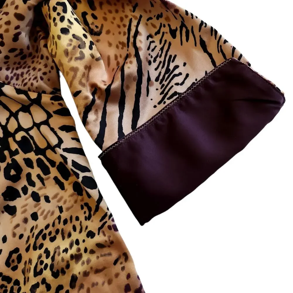 NATORI 2 pc leopard animal print silky lounge pajama pjs set crop pants top Sz S - Picture 5 of 10